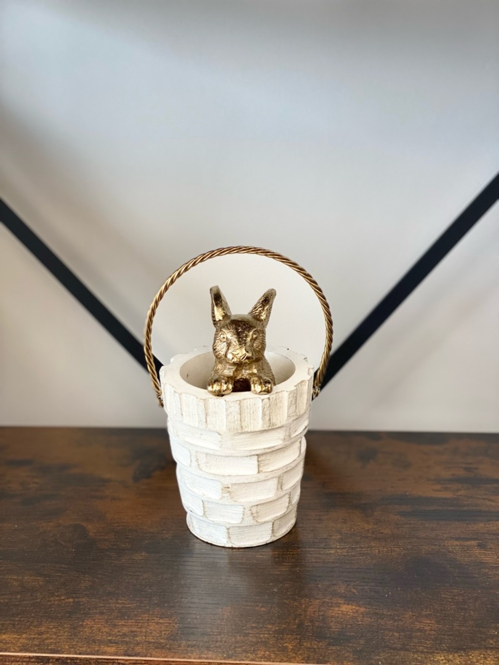 Gold Bunny Planter with White Textured Pot
